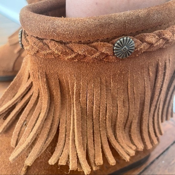 Vintage Moccasins Brown Suede Minnetonka Leather Booties Slippers Boots Size 7 - Picture 4 of 12